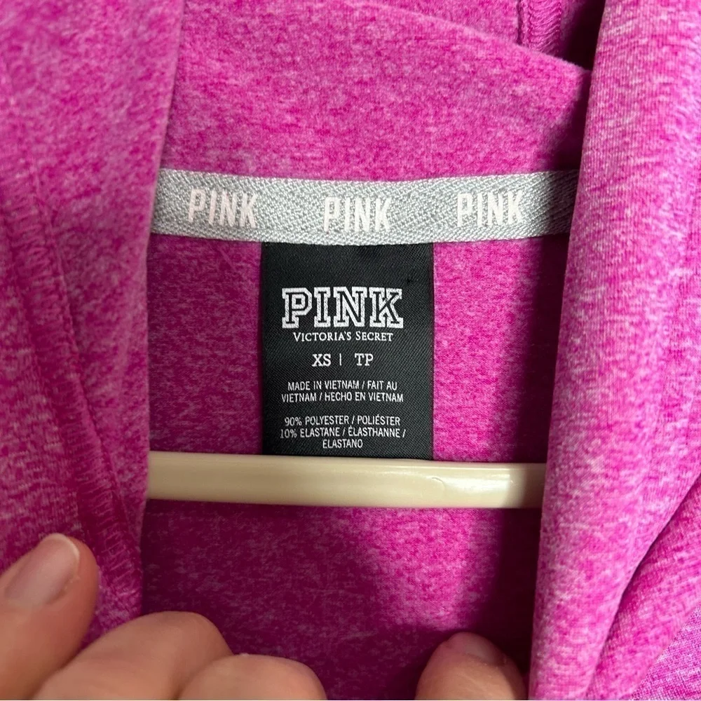 Victorias Secret PINK Pull Over Hoodie XS Thumbholes Zip Back Pocket Pink - Picture 2 of 5
